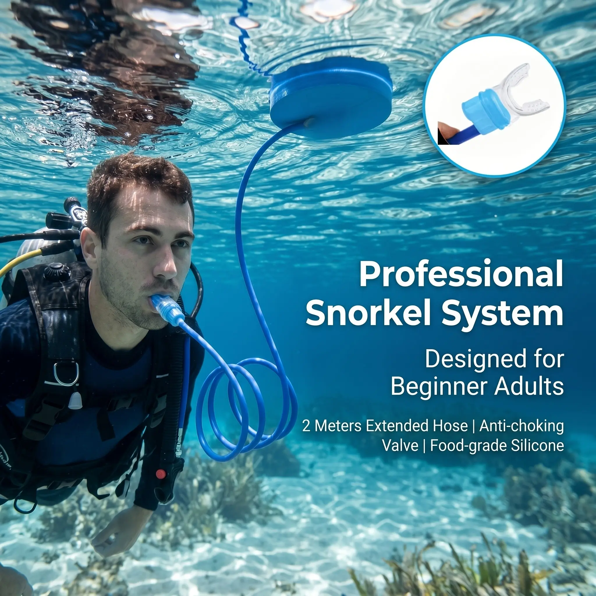 Diving Snorkel, Anti-Choke Single and Dual-Head Silicone Snorkel Tube, Leak-Proof Underwater Training Gear for Beginner Adults, Snorkeling Gear