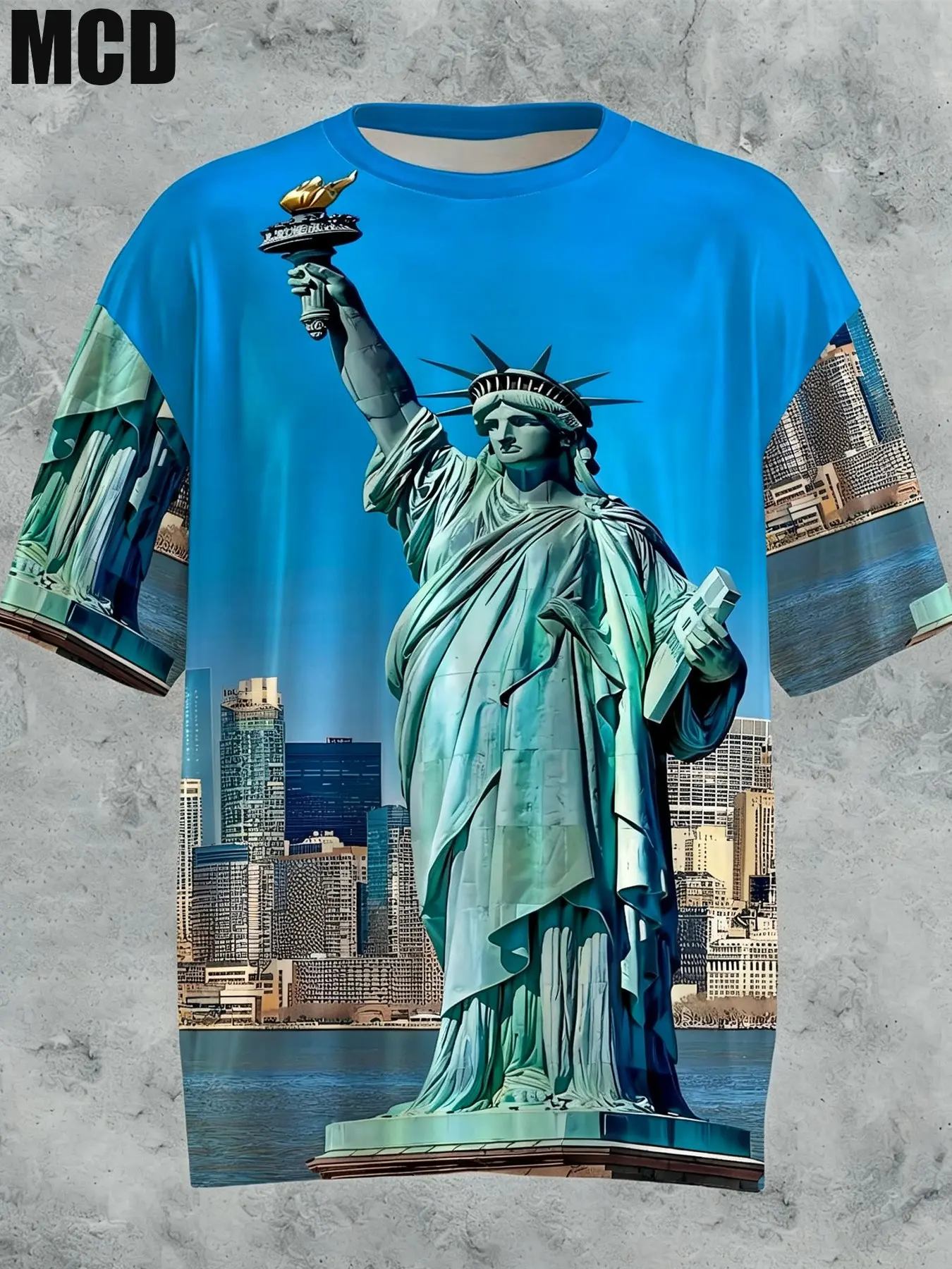 Mcd Statue of Liberty 3D Print T-Shirt, Unisex Patriotic Graphic Tee, Casual Loose-Fit Short Sleeve Top, All Seasons Wear