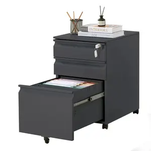 3 Drawer Mobile File Cabinet with Lock,Filing Cabinets for Home Office Organizer -Letter/Legal/A4/F4 ,Under Desk Metal Rolling Filing Cabinets with Anti-Tip Wheel(Requires Installation)