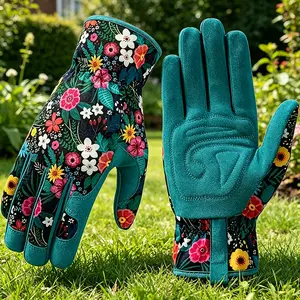 Floral Print Polyester Garden Gloves, Breathable Ambidextrous Work Gloves, Lead & PVC Free, Easy Care - Outdoor Gardening Hand Protection