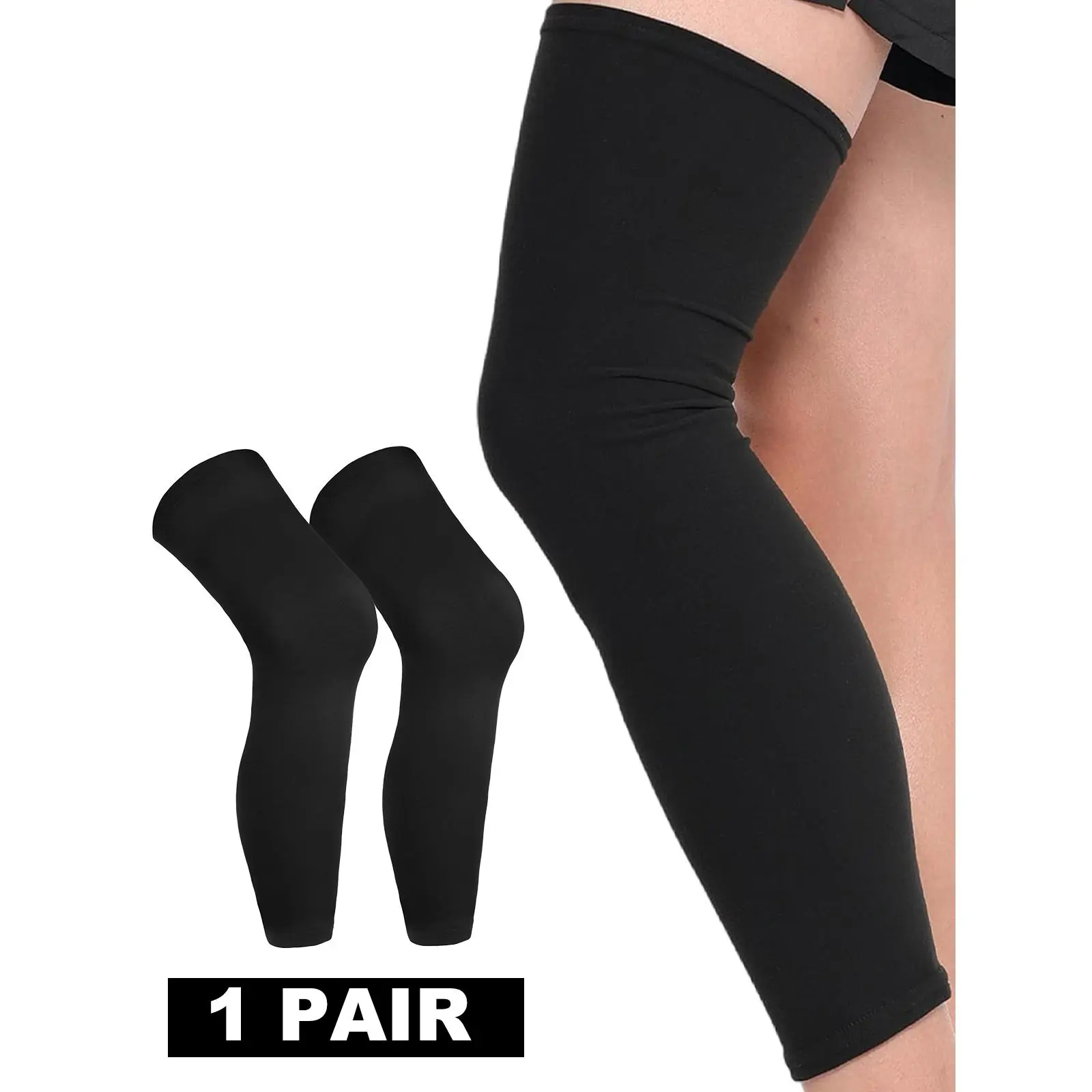 1 Pair Thigh High Compression Leg Sleeves Black Non Slip Elastic Leg Cover Support for Running Cycling Sports Daily Wear Leg Calf Protector Fitness Nylon