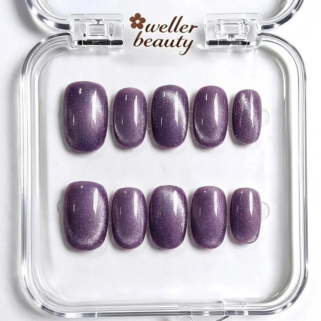 10 Pcs Galaxy Cat Eye Press-On Nails, Magnetic Glitter False Nails Set, Reusable, Salon Care, Party Use, Women's Daily Wear