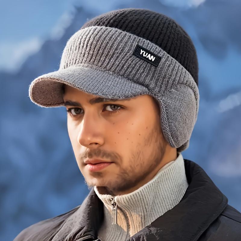 Men's Winter Knitted Earflap Hat - Cold Protection for Skiing, Hiking, Street Style - Elastic Fit, Hand Washable - Available in Outdoor Activities and Daily Winter Accessories, Fashionable Knitted Hat