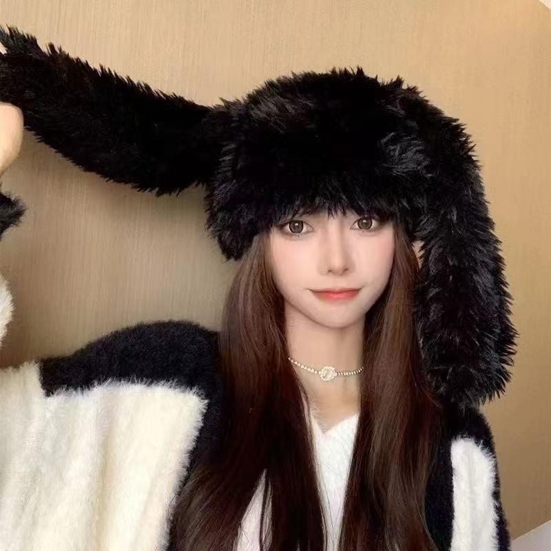 Cute Fluffy Rabbit Ear Design Caps, White Caps, CasuaSoft Plush Warm Beanie Hat for Women & Men, FashionAccessories for Daily Wear, Funny Bunny Hat