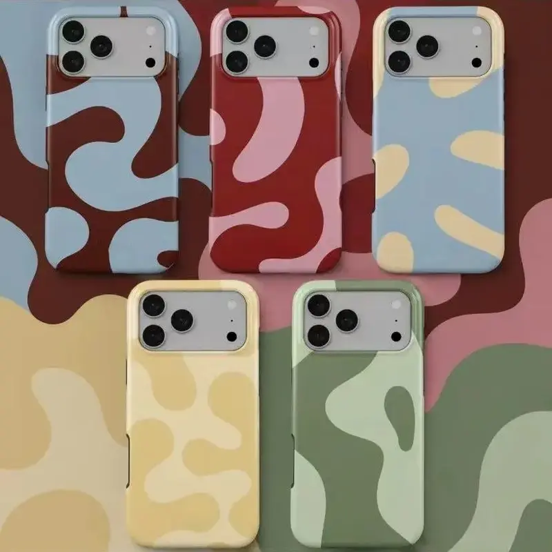 Glossy Abstract Print PC Phone Case Sturdy scratch-resistant protective cover for iPhone 12/13/14/15/16/17 Sleek polished hard shell, stylish handheld phone accessory. 2-in-1