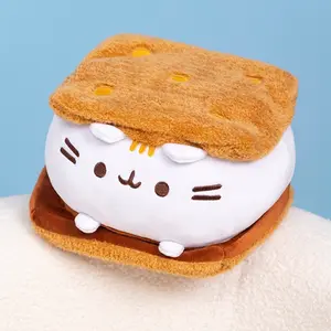 Cute sandwich cookie cat plush toy, Cute collectible, the sandwich cookie-shaped toy features a tail, making it perfect for home decor, it's soft and suitable for hugging, making it a great sofa pillow, Valentine's Day gift, birthday present