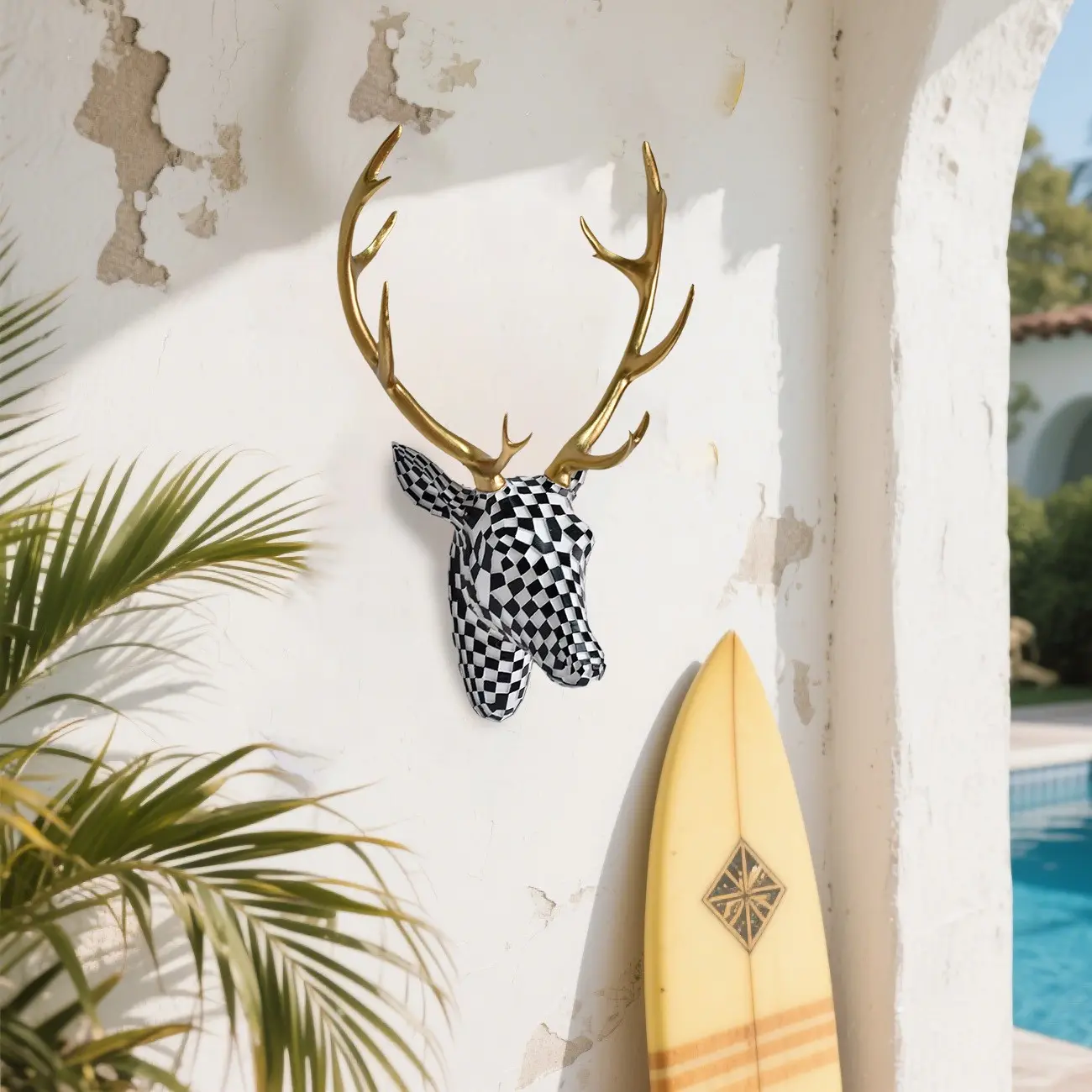Abstract Mosaic Deer Head Wall Hanging Sculpture, Abstract Design Animal Statue Decorative Piece, Home Wall Art Decoration, Interior Wall Decor, Modern Home Decor, Animal Decorations, Unique Wall Mounted Resin Ornament