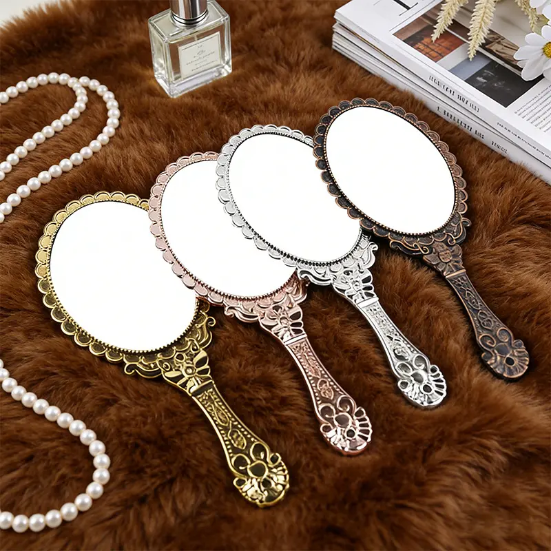 Quinceanera mirror Retro Patterned Mirror Large Electroplated Rose Gold Makeup Mirror Handheld Mirror Portable Vanity Mirror