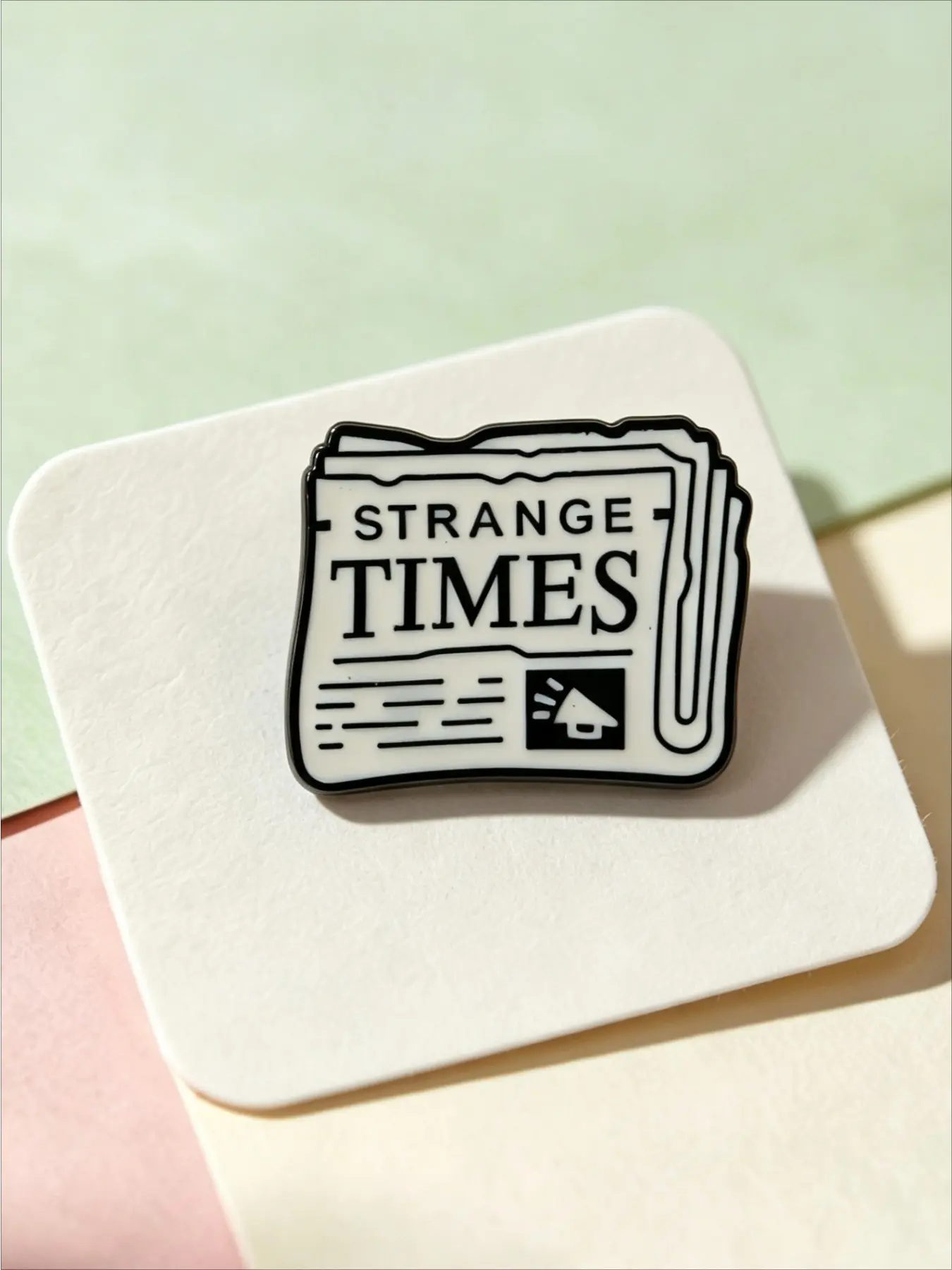 Vintage Newspaper Enamel Lapel Pin, "Strange Times" Retro News Print Media Themed Badge for Clothing Backpack Hat, Gift for Book Lovers