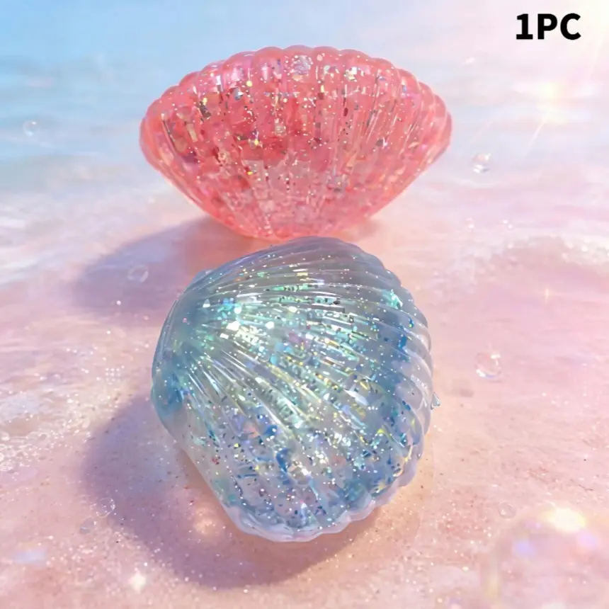 Glitter Shell Stress Relief Toy, Soft Transparent Shimmering Seashell, Cute Summer Ocean Sensory Fidget Toy, Ideal Mother's Day Gift
