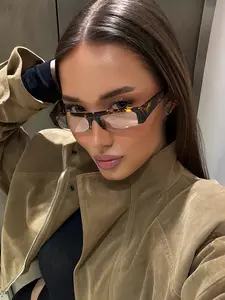 Rectangular Geometric Half-Frame Women's Blue Light Blocking Glasses, Casual and Versatile, Perfect for Daily Wear as Accessories