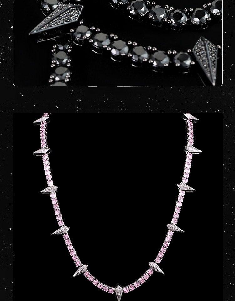 [ICE HUE]18K Gold Vacuum Plated Copper with 5A+ Sri Lanka Zircon Black SpikeNecklace Miami Italy Mexico & Micro Inspired for Women & Men Luxury Jewelry,Daily Wear,Casual Fashion,Gift Idea,,Classic,Minimalist,Simple,Sporty Style