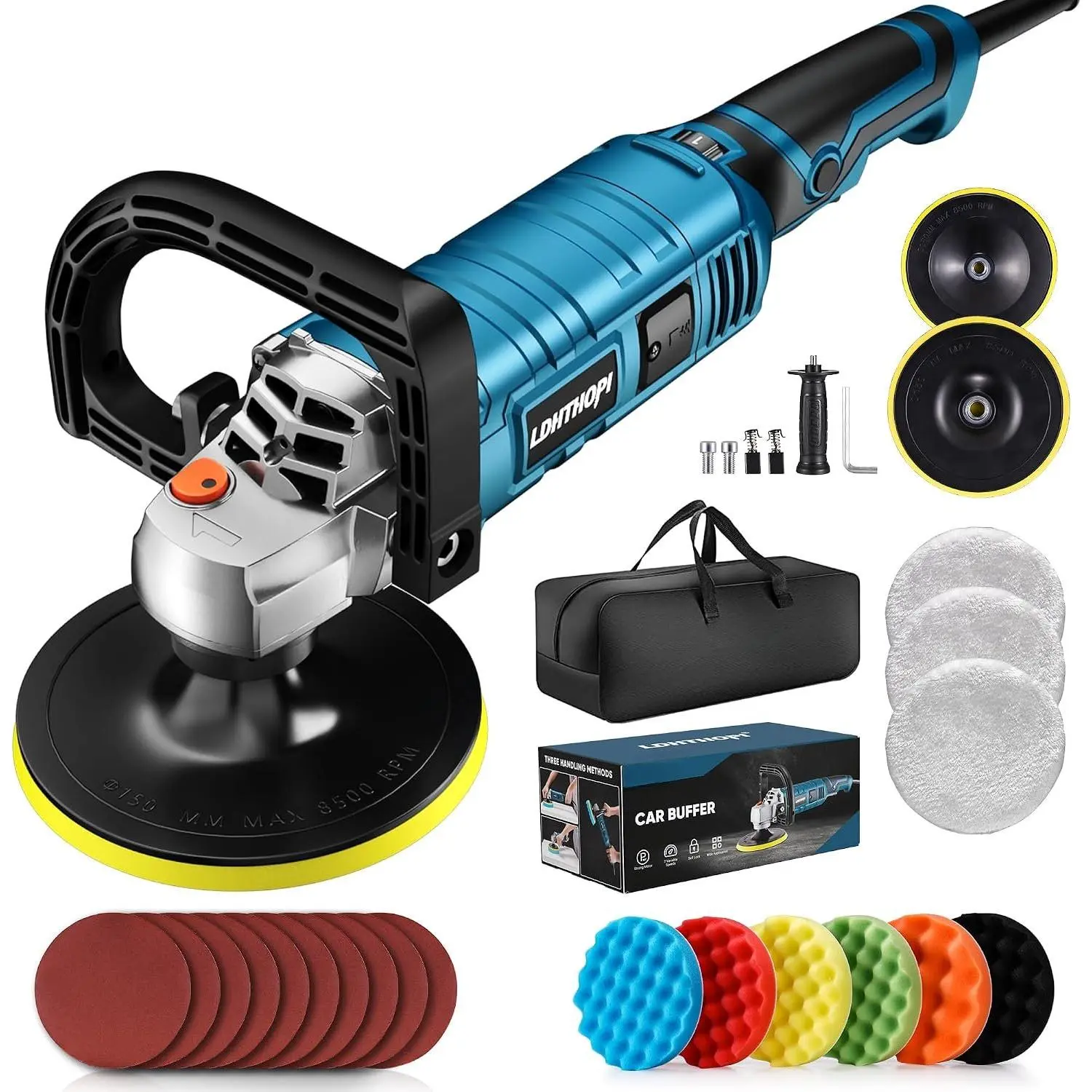 Buffer Polisher, 1600W 7 Inch/6 Inch Rotary Buffer Polisher Waxer, 7 Variable Speed 1000-3500 RPM, Detachable Handle for , Boat Sanding, Polishing, Waxing, 2026 Upgraded