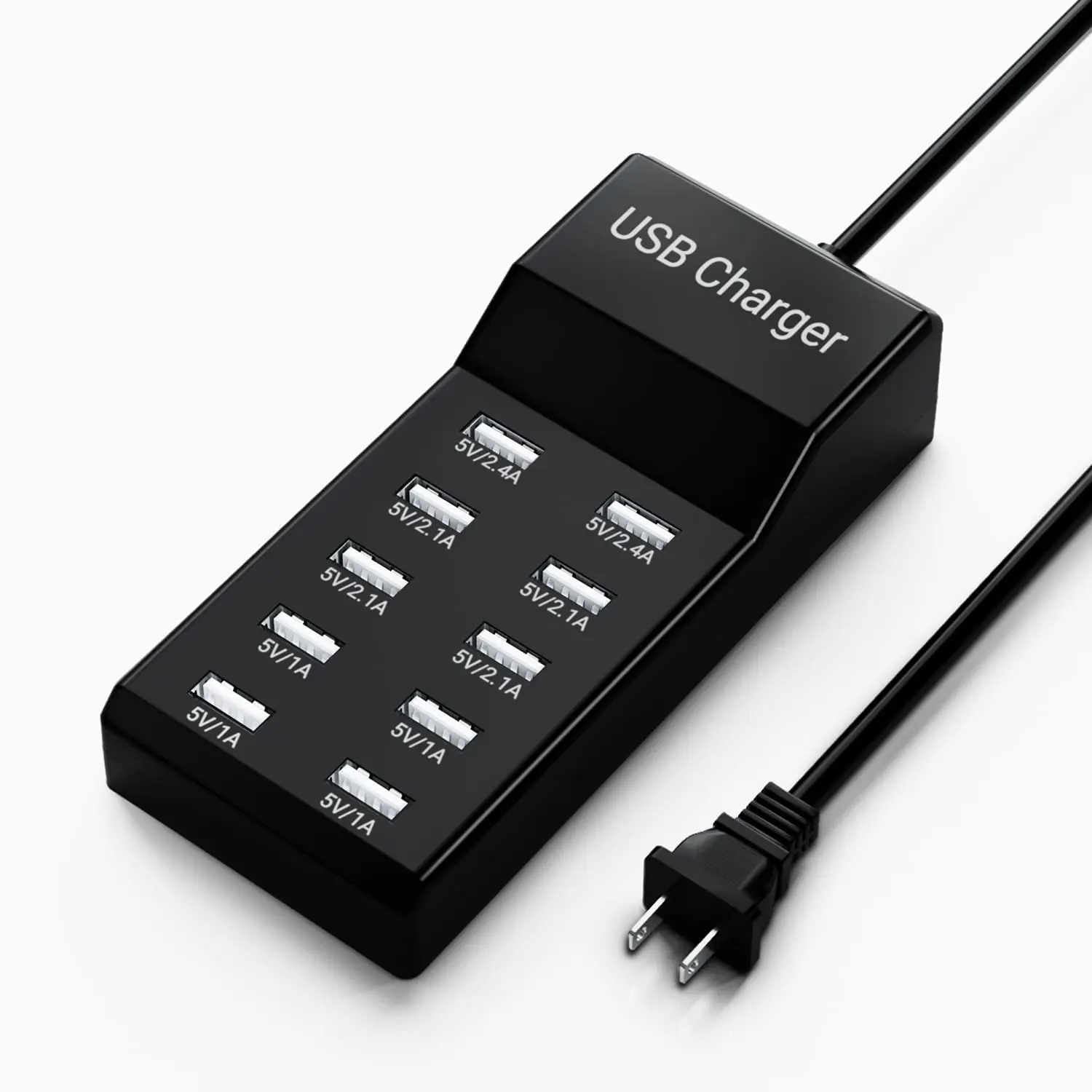 10-Port USB Charger Block, Multi USB Charging Station, for iPhone/iPad/Samsung Galaxy Note Tablet Android Smartphone Multi-Function Device, 50W10A Power Strip(BIack)