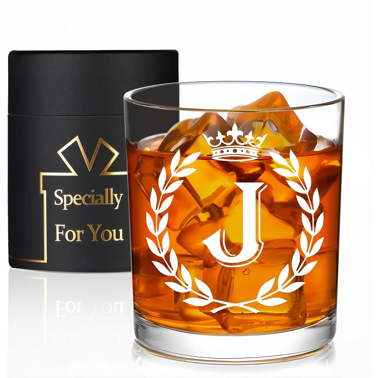 Personalized  Glasses Gifts for Men, Letter J Initial  Glass, Christmas Birthday Gifts for Men Husband  Dad, 10 OZ Old Fashioned Glass with  Box(Letter J)