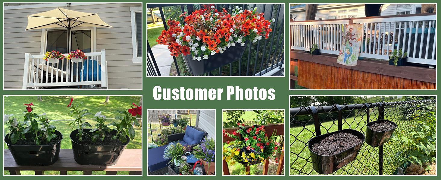 2 Pack Planter for Plants, 10 Inch Black Fence Planters Railing Pots for Balcony, Flower with Detachable (Black, 2Pcs)