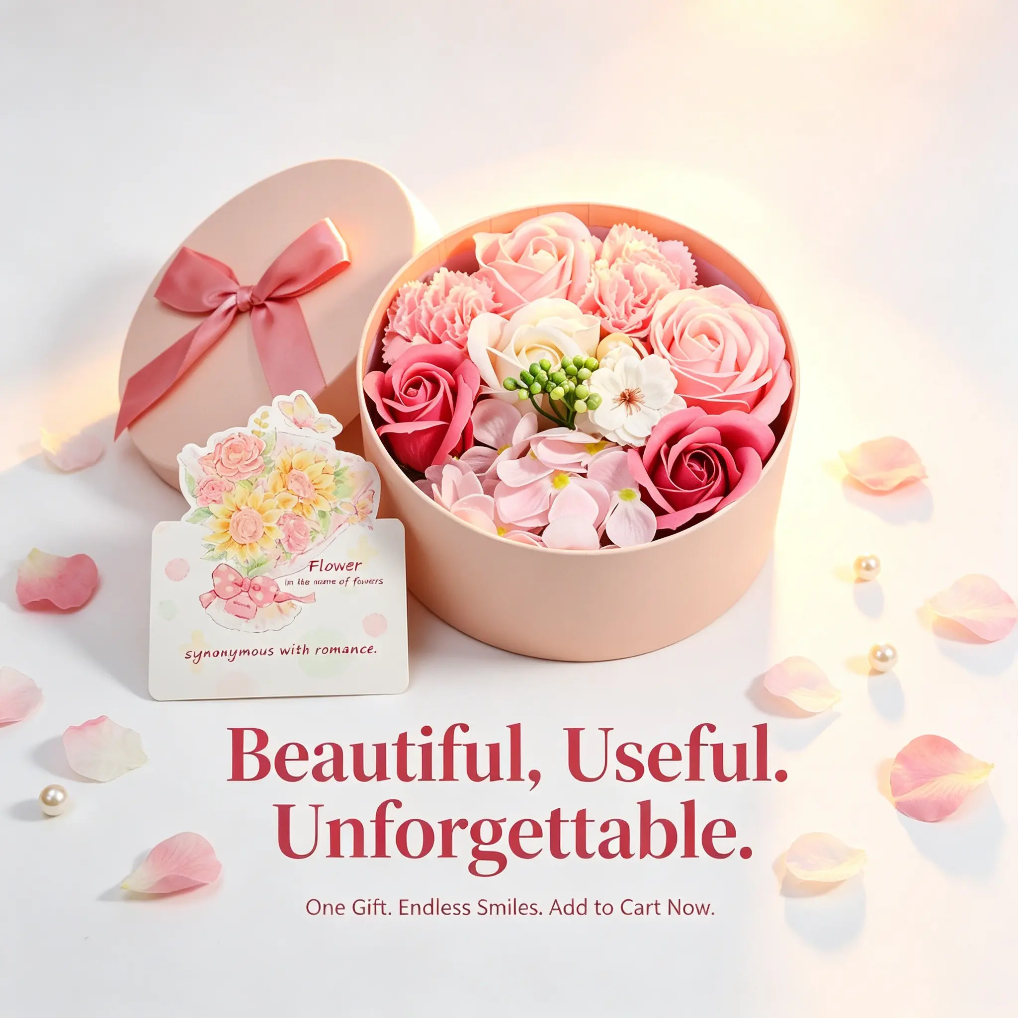 Soap Flower Bath Soak, Replace Rose Petals, Dissolves in Warm Water, Non-Blocking Drain, Bathroom Gift Box, Valentine's Day, Birthday