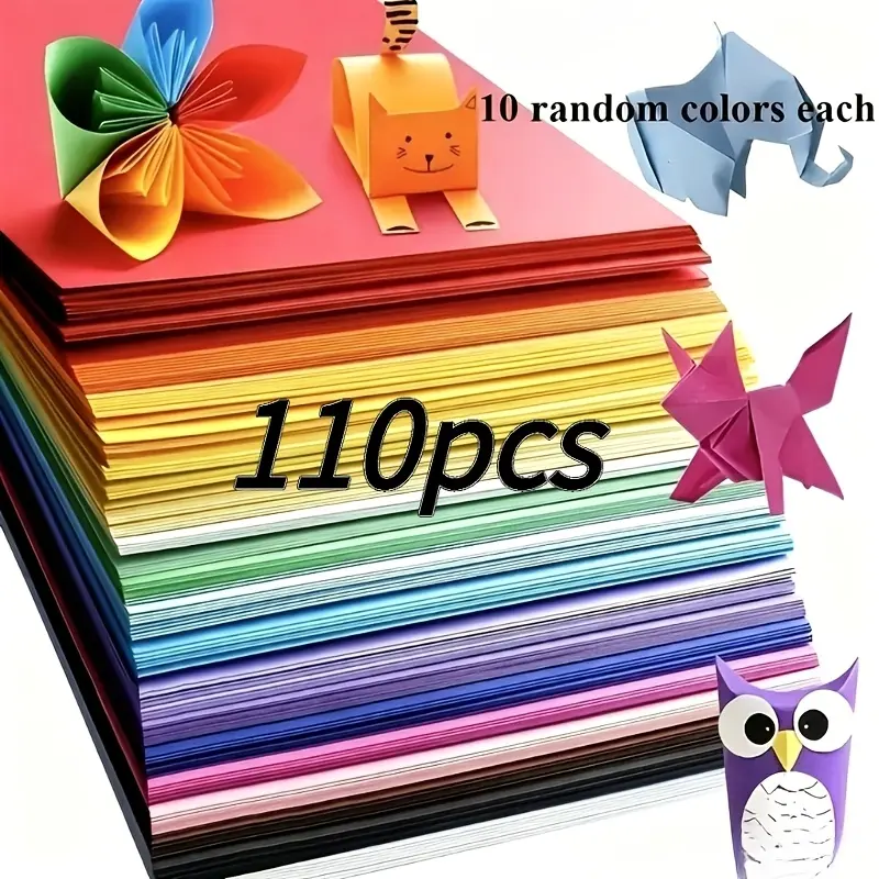 110 Pieces of 10 Colors of Creative DIY Solid Color Thick Paper, Heavy-duty Cardboard, Thick Square Paper, Suitable for Origami, Scrapbooking, and Personal Decoration, with Bright Colors in Various Ways