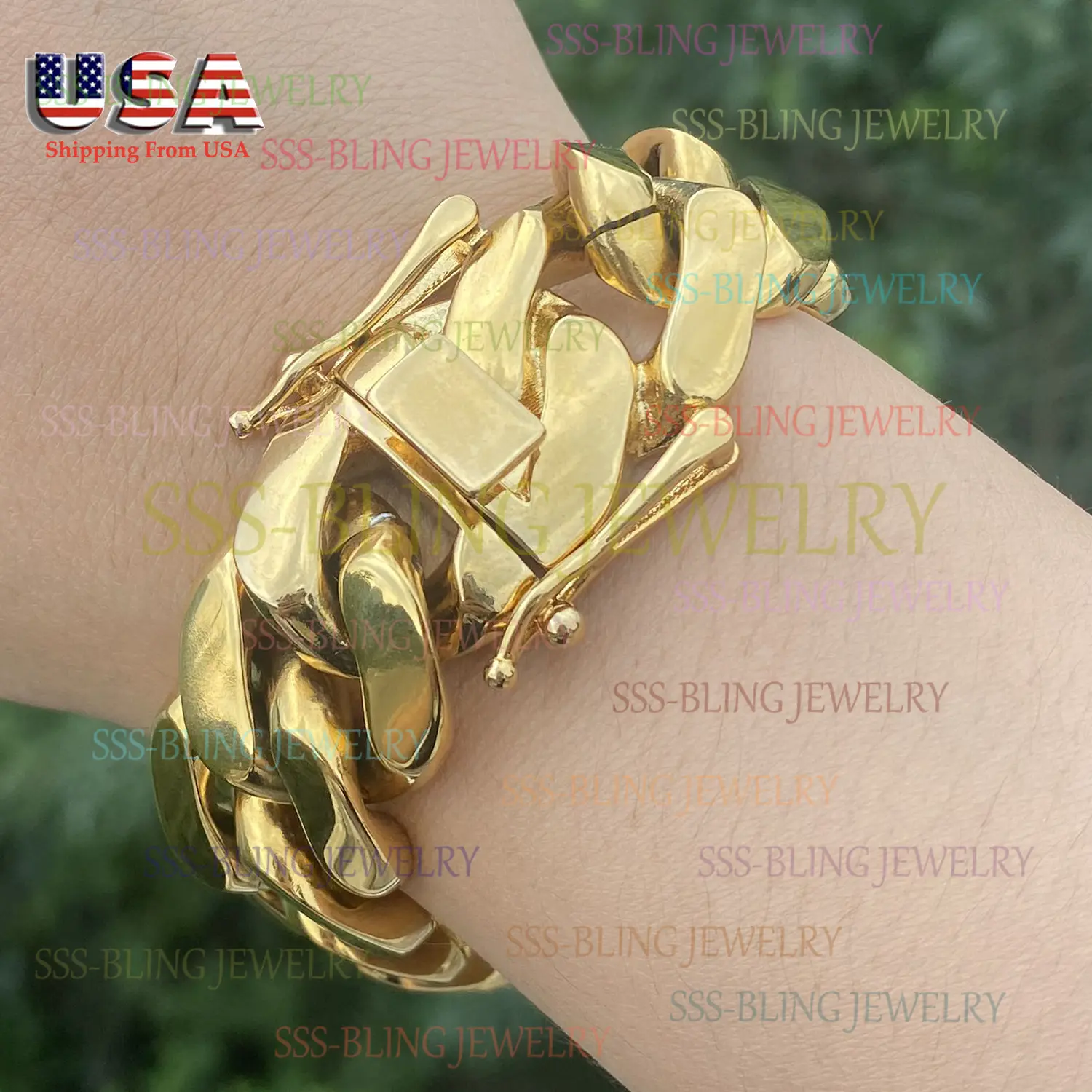 Solid 316L  Stainless Steel Cuban Link Hip Hop Mens Chain Bracelet (12/14/18/20/22mm) 14K Gold Plated Miami Cuban Chain Bracelet
