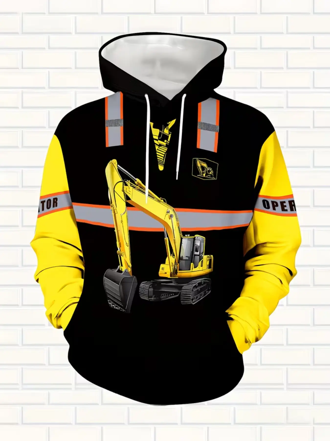 Men's Heo Tractor Graphic Casual Hoodie, 3D Construction Gear, Winter Warm, Loose Fit, Ideal for Outdoor Activities, Print, Blocks