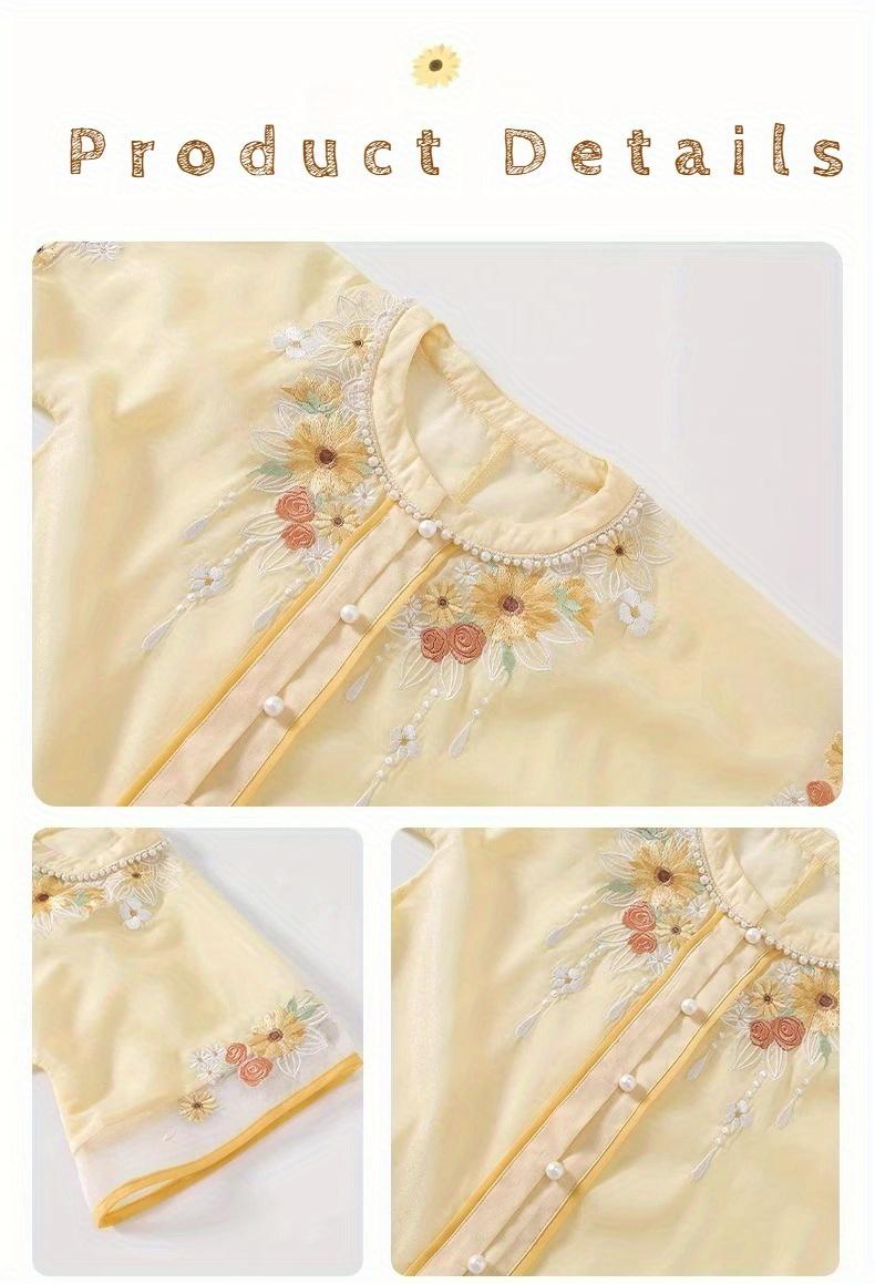 Xingkui Girls' Outfit New Chinese Hanfu 2025 Summer Latest Super Cute Tang Dress Fashionable Summer Attire for Back to School, Chinese Size, Please Check The Size Guide Carefully