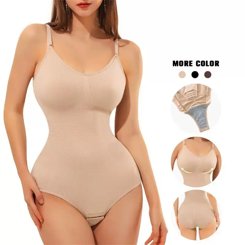 Women Seamless Shapewear Bodysuit, Adjustable Thin Strap Tummy Control Sculpting Bodysuit, Butt Lifting Shaper with Snap Hook Crotch, Comfortable Body Shaper for Daily Casual Wear