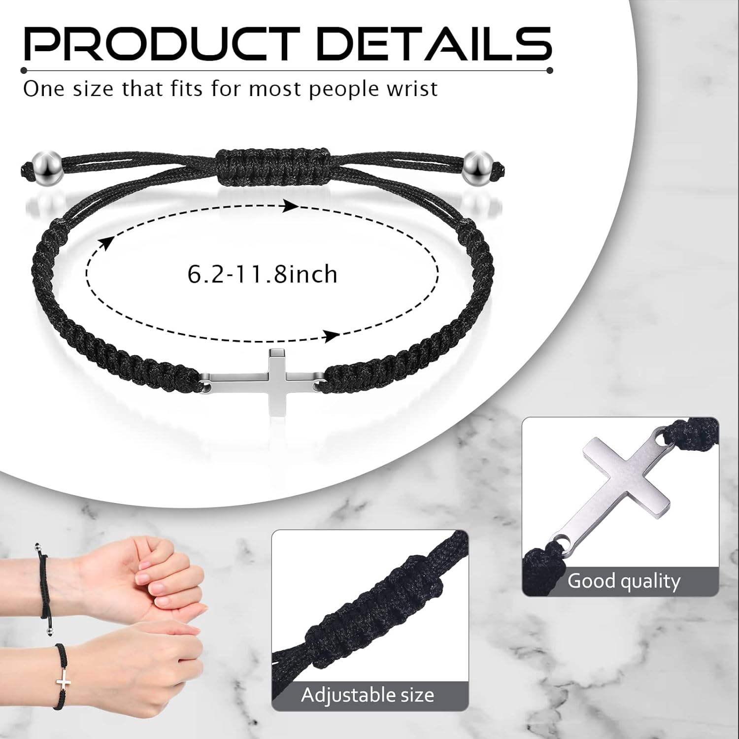 Cassieca Friendship Cross Bracelets - Adjustable Charm Bracelet for Women and Men Cassieca Friendship Cross Bracelets - Adjustable Charm Bracelet for Women and Men