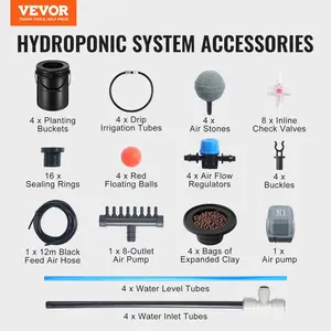 VEVOR DWC Hydroponics Grow System, Hydroponic Growing System with Top Drip Kit, Deep Water Culture 5-Gallon 4 Buckets, with Air Pump, Air Stones and Water Level Device for Leafy Vegetables