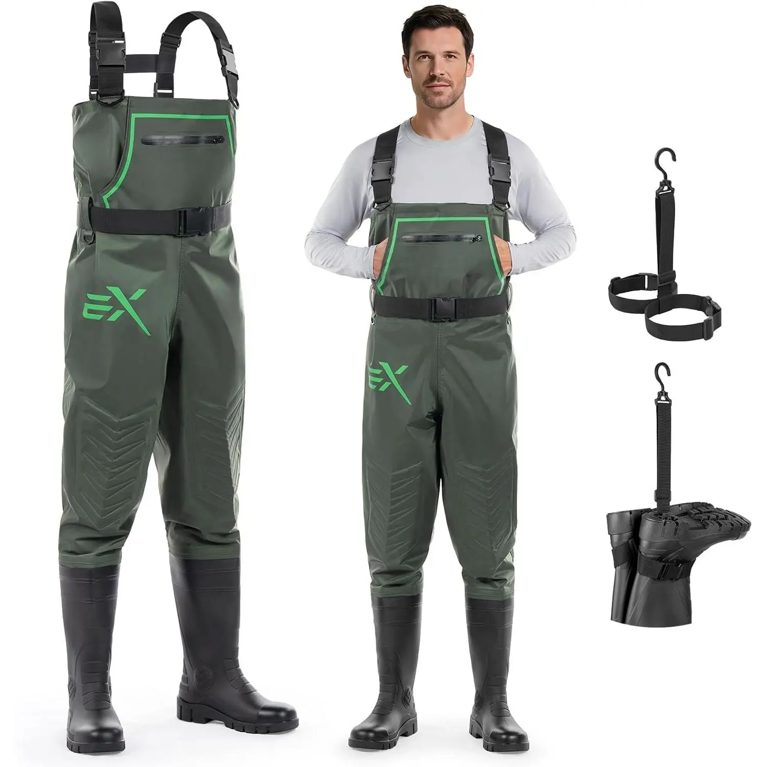 MarshPro Fishing Waders for Men,   PVC Chest Waders with Slip-Resistant Boots