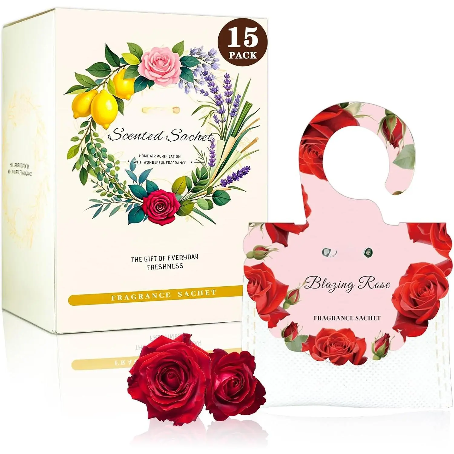 15 Packs Scented Sachets Bag for Drawers and Closets,  Closet Freshener for   Sachet, Long-Lasting Drawer Deodorizer Smell Goods for House (Blazing Rose)