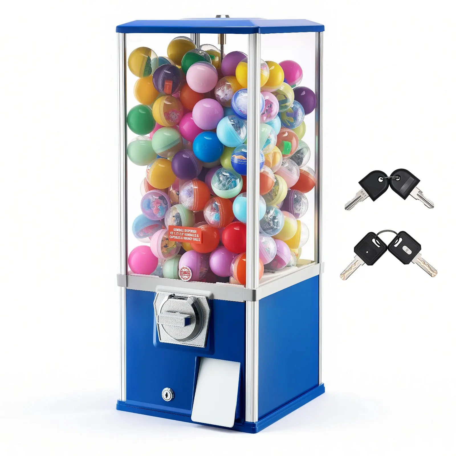 【toolupgrade】VEVOR Gumball Machine for Kids, 25" Height Home Vending Machine, PS Bouncy Balls Dispenser, Hold 230 Capsule Toys, Rectangle Bubble Gum Machine for Game Stores, Coin Operated Gumball Bank, Blue