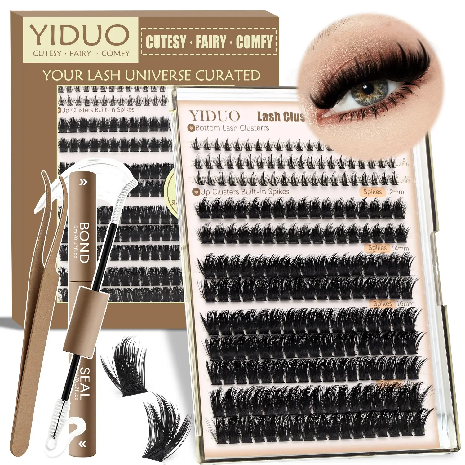YIDUO Manga Lash Clusters With Spikes Wispy Cluster Eyelashes Extensions, Volume False Eyelashes, Anime Eyelash Clusters with Bottom Cluster Lashes Fairy Individual Lash Extension (D Curve 12-18mm 213 pieces)
