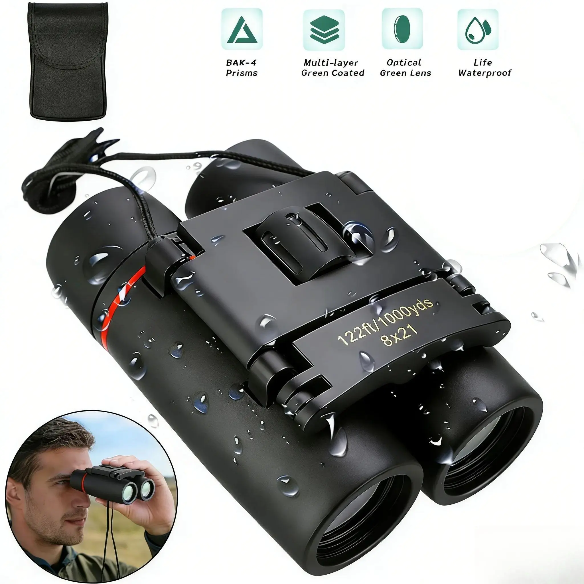 Compact Binoculars & High Powered Portable HD Vision Wide Clear View Lightweight Durable Foldable Design for Outdoor Adventures for Bird Watching, Cruise Ship, Travel, Hunting Essentials (Black, 8×21)`