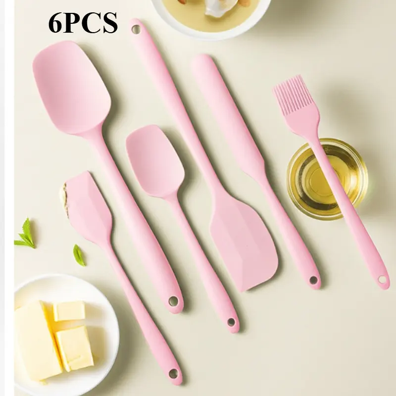 6pcs Large and Small Silicone Spatulas, Oil Brush, and Long Macaron Spatula - Essential Baking Supplies for Cakes, Cheese, and More