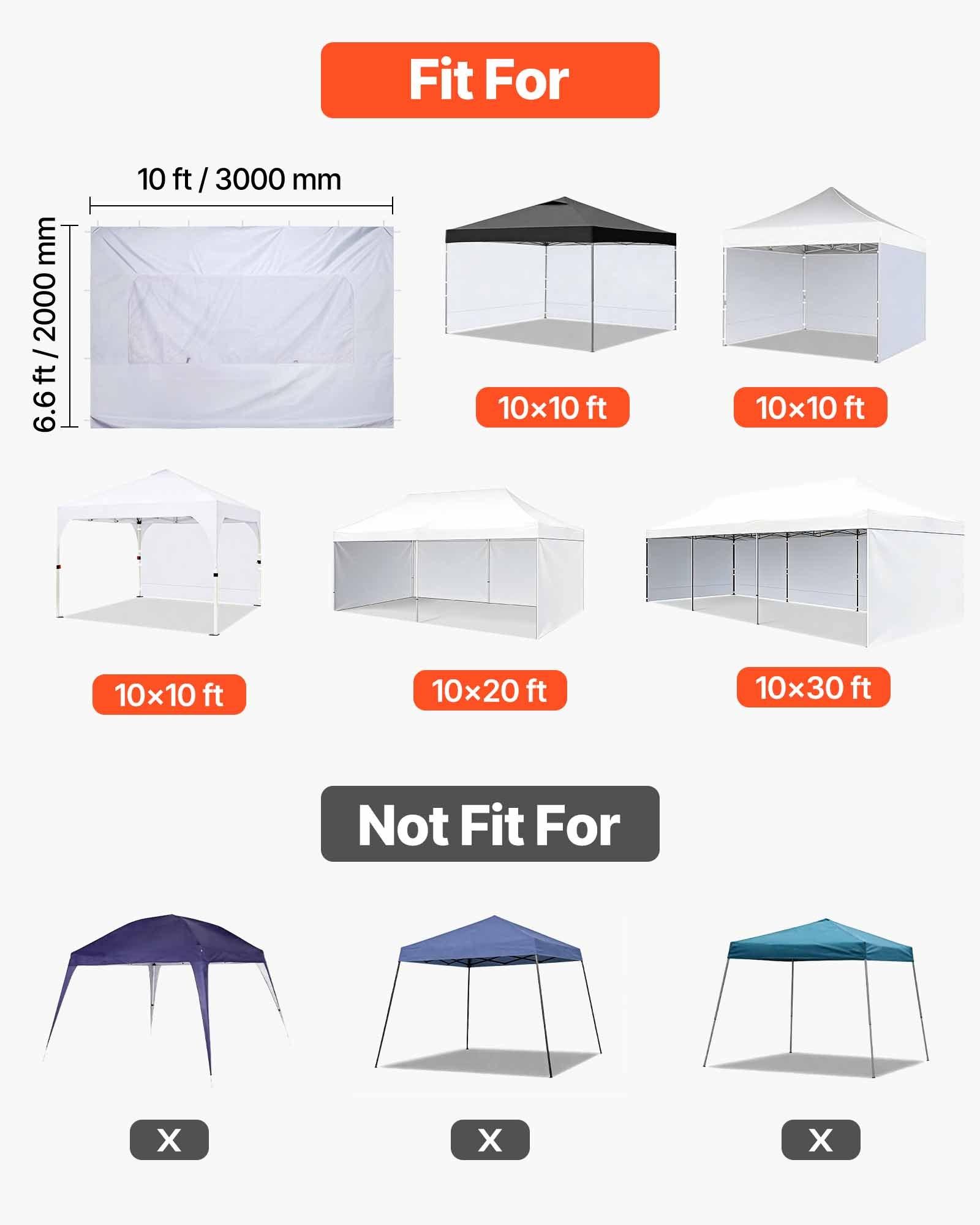 VEVOR Canopy Sidewalls, Fit for 10 x 10 ft Pop Up Canopy Tent, Tent Side Walls with Waterproof and Sunlight Protection Layer for Outdoor Event Tents, Vendor Booths, Camping (1 Sidewall Only, White)