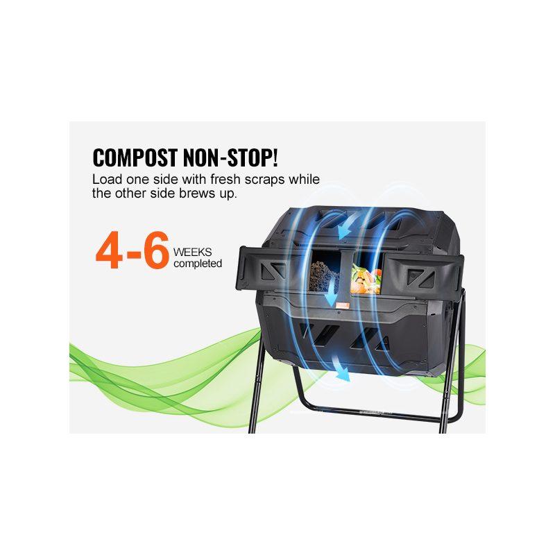 VEVOR Compost Bin, 43-Gal Dual Chamber Composting Tumbler, Large Tumbling Rotating Composter with 2 Sliding Doors and Steel Frame, BPA Free Composter Bin Tumbler for Garden, Kitchen, Yard, Outdoor