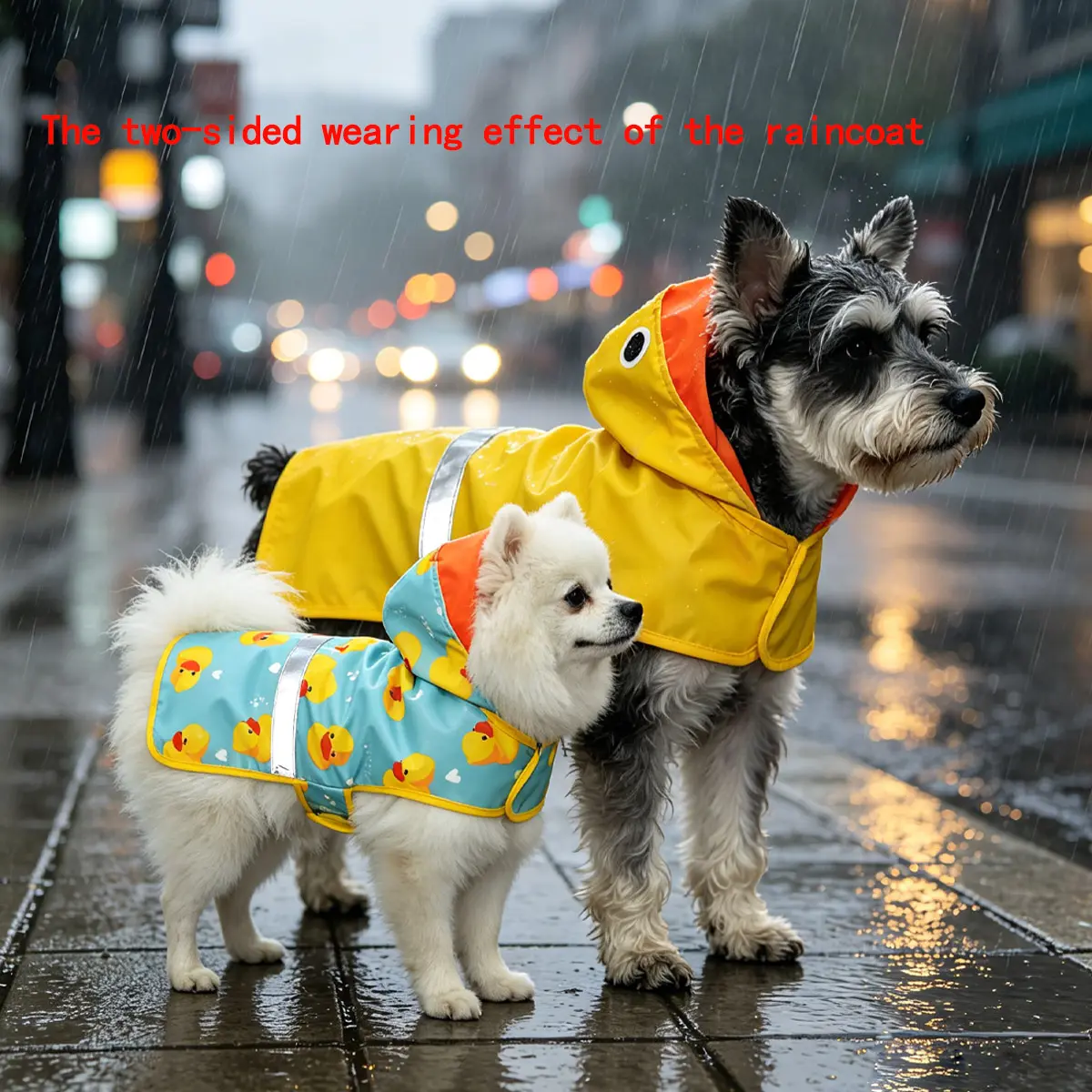 1pc Reversible Dog Raincoat, Waterproof Outdoor Pet Clothing Jacket with Duck Print, Machine Washable, Adjustable Straps for Small to Large Breeds, Puppy