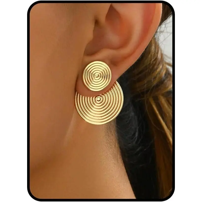 Spiral Statement Earrings for Women, Geometric Double Disc Drop Earrings Modern Circle Fashion Dainty Trendy Lightweight