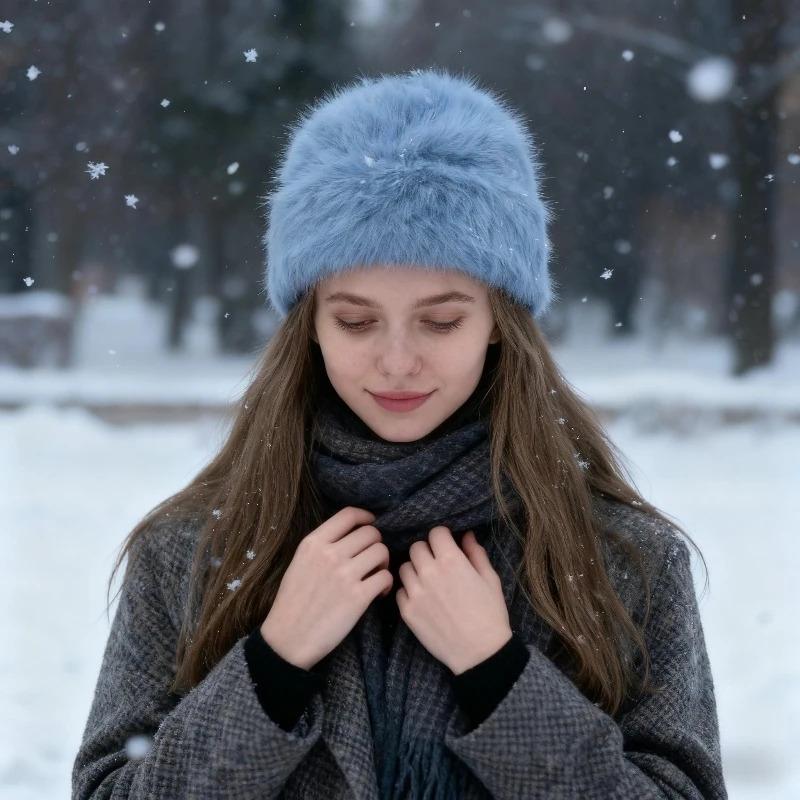 Winter Warm Unisex Y2k Beanies Leisure Outdoors Soft Fluffy Angola Winter Knitted Hat Female Plush Windproof Bonnet Skullies Cap