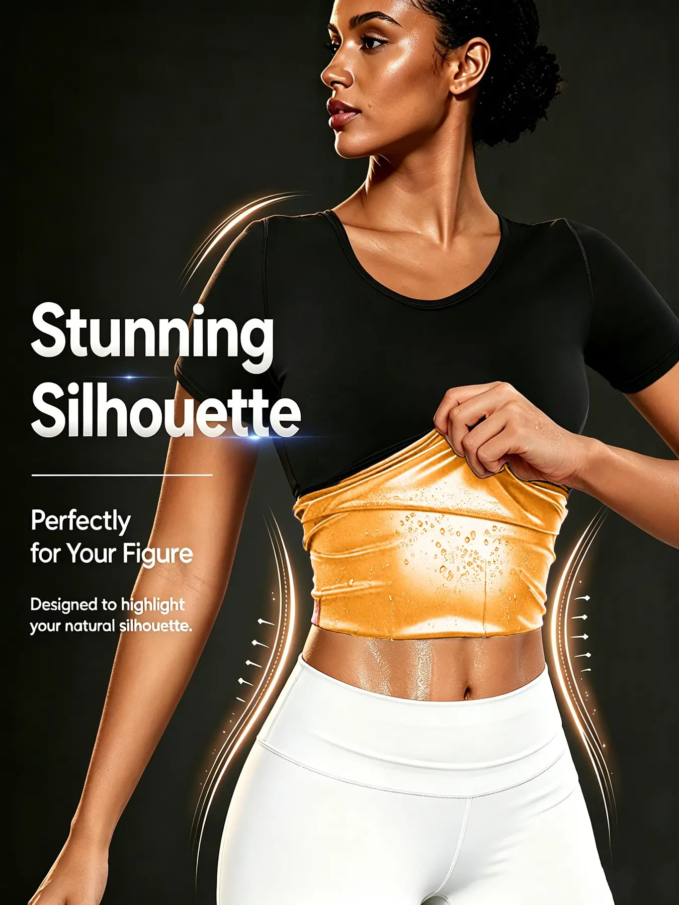 Women's Solid Color Round Neck Short Sleeve Sauna Top, Tight-fitting Sweat-wicking Crew Neck Sports Tee, Fitness Workout Gym Exercise Top for Women