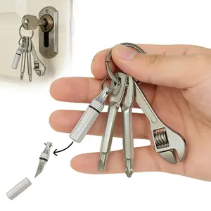 4-in-1 Pocket Mini Tool Keychain, Mini Repair Tools Pendant Keychain with Screwdriver, Wrench & Utility Knife Pendant for Dad, Father’s Day Birthday Gifts