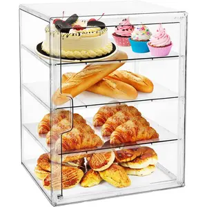 Pastry Display Case,Bread Box for Kitchen Countertop,4-Layer Adjustable BreadBox, Large Capacity Bread Box for Home-baked Breads,Muffins,Bagel Storage Container, Bread Holder 1-Pack