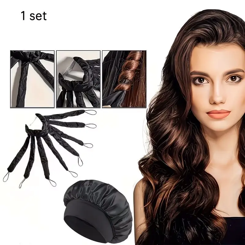 2-Pack Long Hair Curler Headbands, Satin No-Heat Curling Rods with Adjustable Straps, Overnight Wave Maker, Thick Warm Sleep Cap for Women