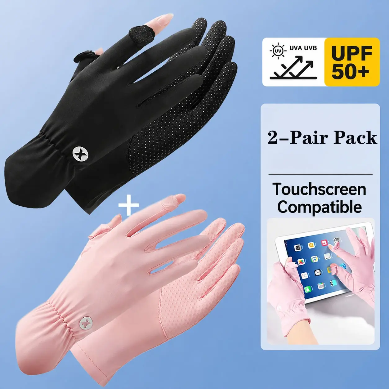 2 Pairs Women's Sun Protection Driving UV Gloves, Full Finger Touchscreen Anti-Slip Breathable Summer Outdoor Gloves