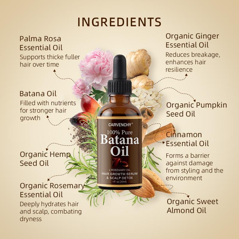 2PCS CARVENCHY 100% Pure Batana Oil with Rosemary for Hair Growth – Organic Natural Hair Loss Treatment, Thickening Serum for Stronger Healthier Hair, Deep Nourishing Scalp & Hair Repair