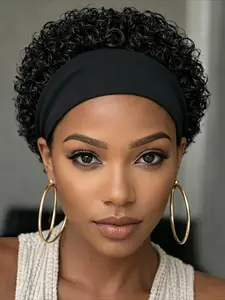Headband Wig Short Curly Wave Pixie Cut Water Wave Remy Human Hair For Women Full Machine Made Wig 150% Density 6 Inch
