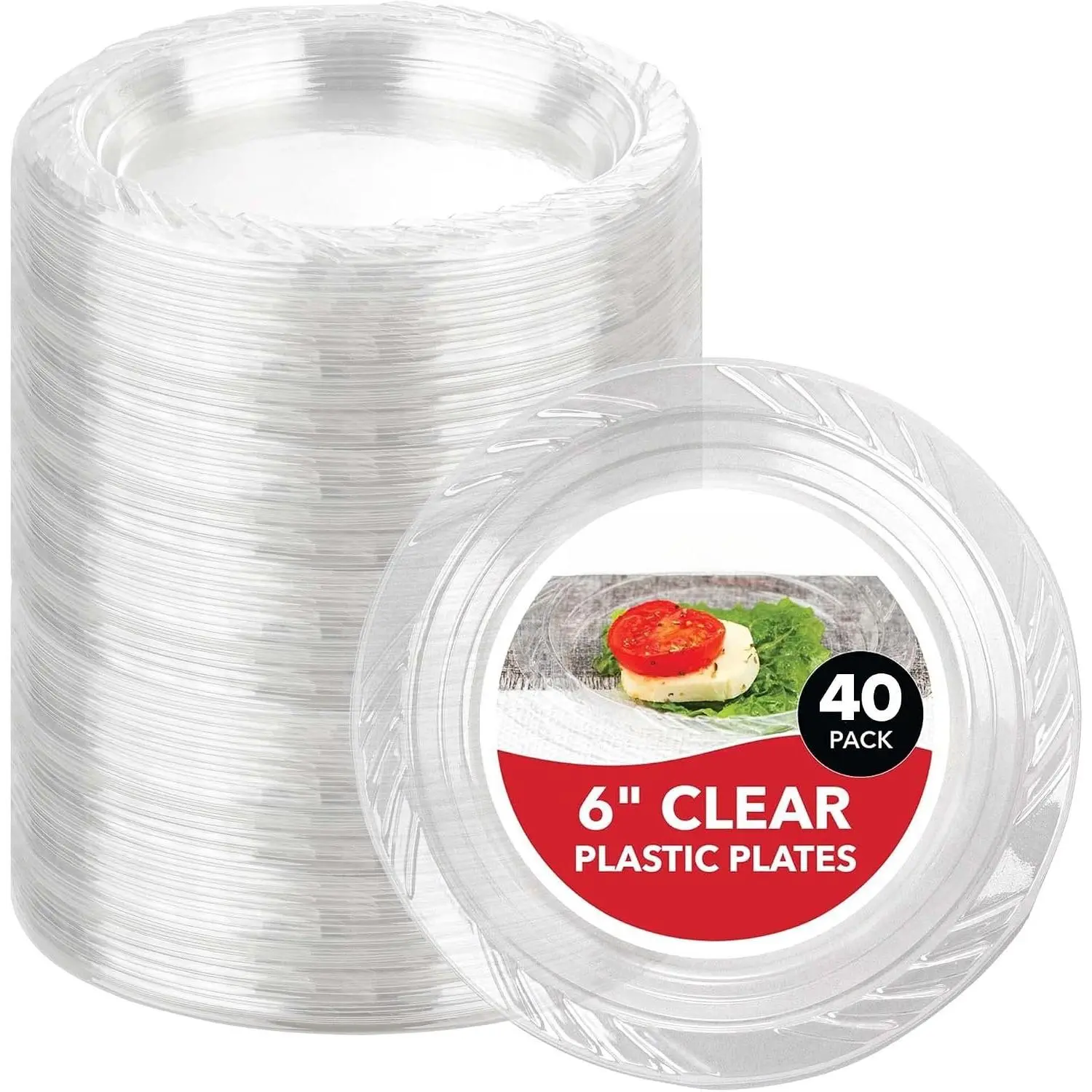 6-Inch Clear Plastic Dessert Plates (40 Pack) Flexible Disposable Clear Plates for Dessert & Appetizers,  Clear Small Plates for Parties & Catering, Clear Plastic Party Plates