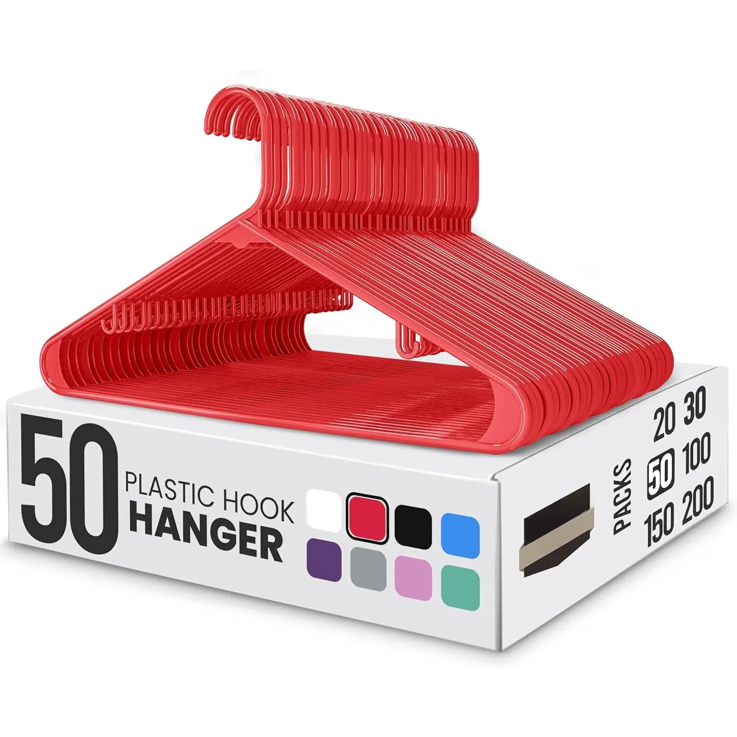 Smooth Home Plastic Hangers 50-Pack - Strong Hold Space-Saving Closet Organizers with Built-In Hooks & Strap Hooks for Shirts, Pants (Sports & Outdoor Protective Gear Storage) (Red), Hanging, Unisex