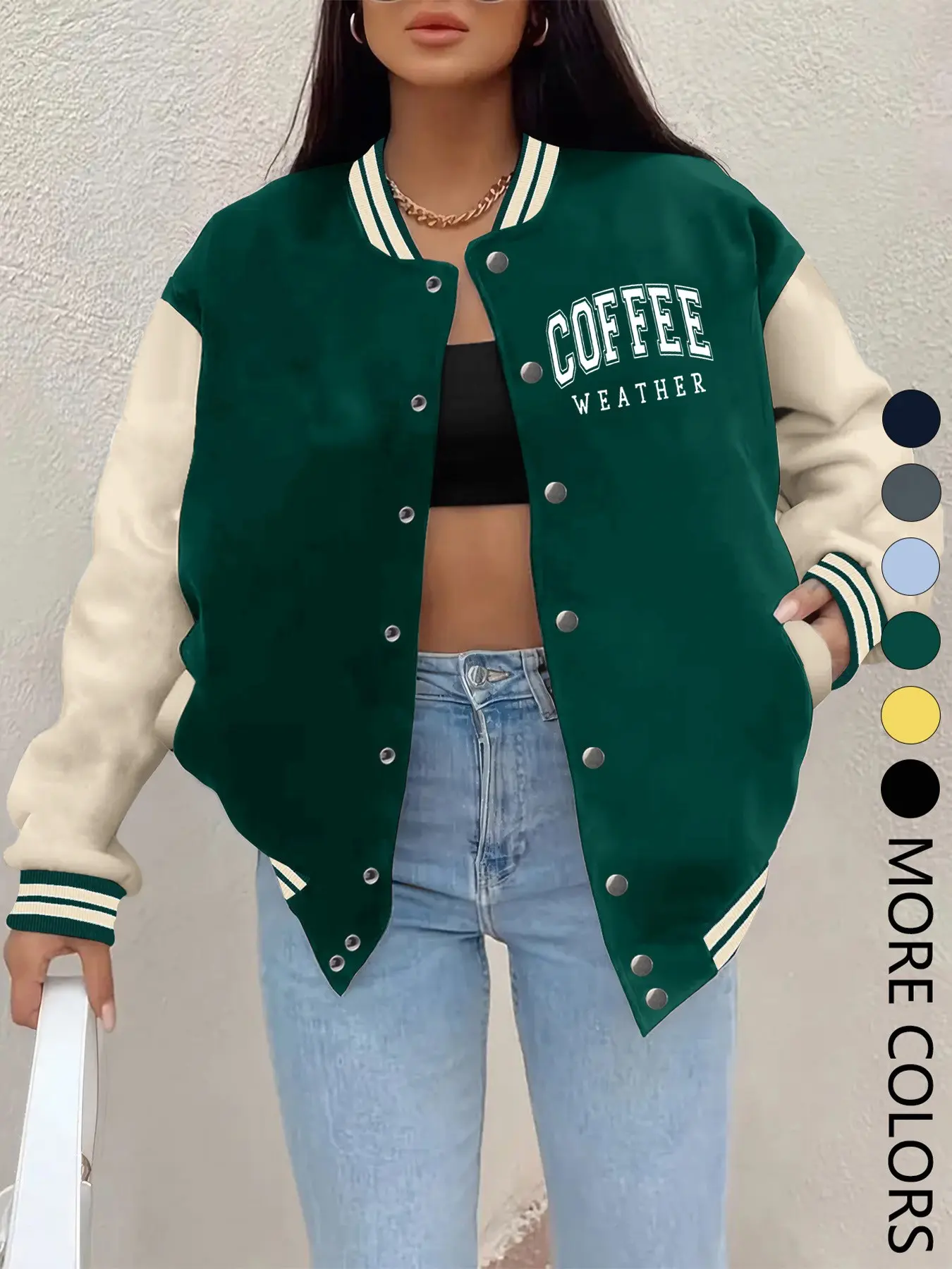 New Women's Baseball Jacket for Fall Winter, Creative Statement Letter Print, Casual Sporty Outerwear Coat, Comfortable Versatile Jacket, Hip-Hop Style, Multiple Colors