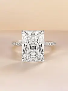 4 Carat Radiant Cut Cubic Zircon Ring, Princess Square Four Prong Setting, Women's Engagement Proposal Promise Ring, Valentine's Gift